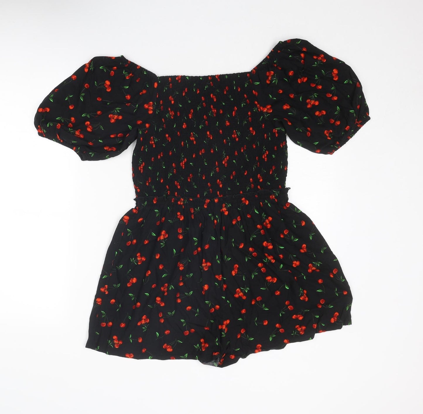 NEXT Girls Black Geometric Viscose Playsuit One-Piece Size 16 Years Pullover - Cherry Pattern