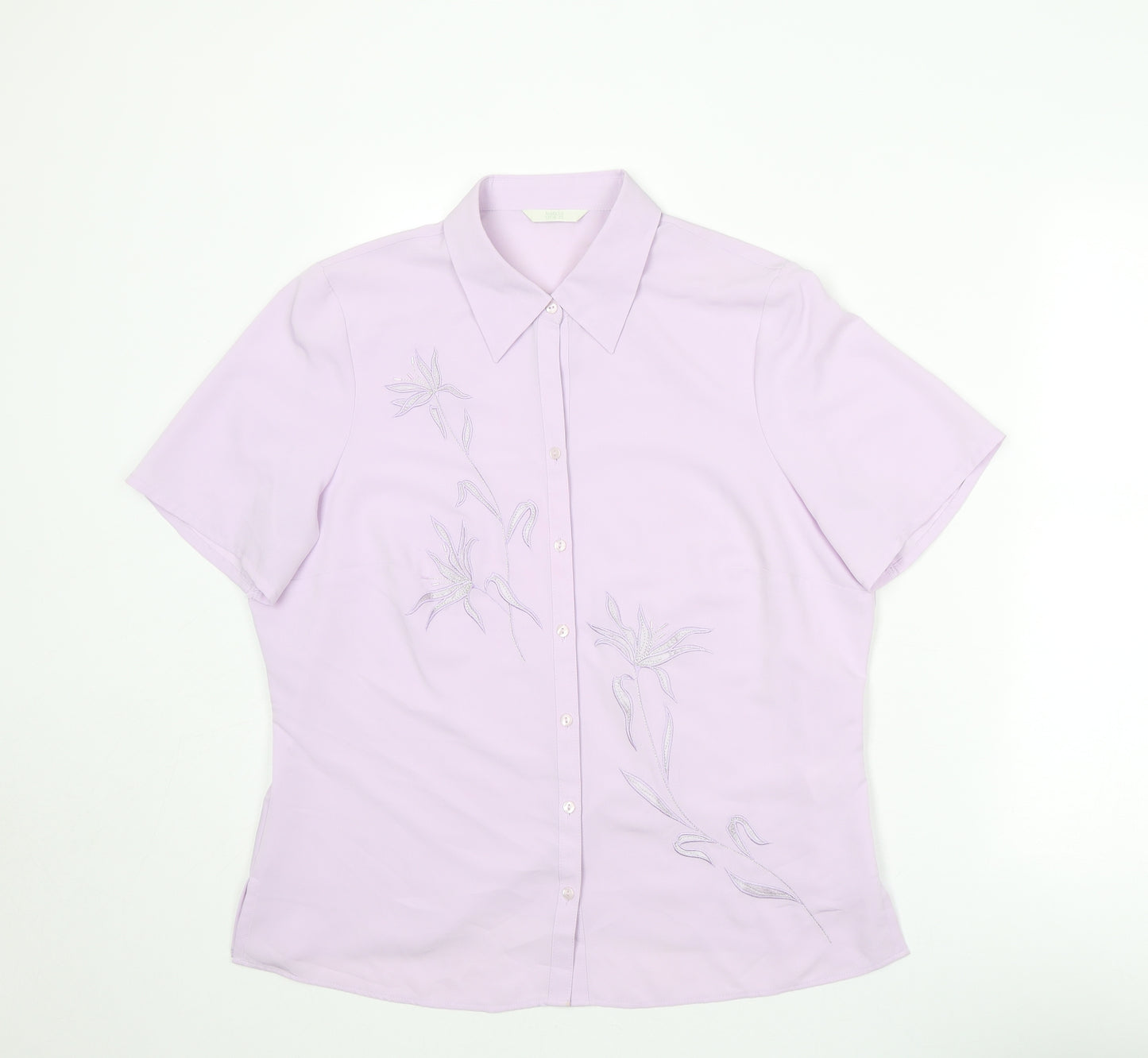 Marks and Spencer Womens Purple Polyester Basic Button-Up Size 16 Collared - Floral Detail