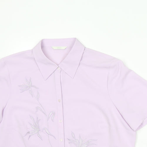 Marks and Spencer Womens Purple Polyester Basic Button-Up Size 16 Collared - Floral Detail