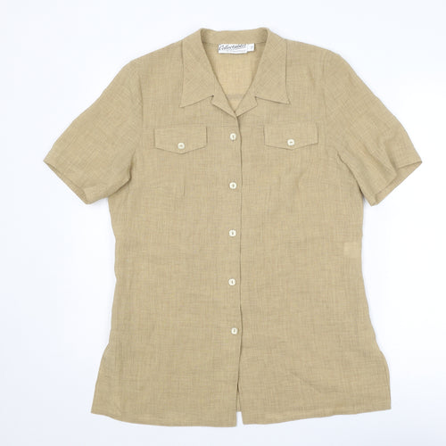 Collectables Womens Beige Acetate Basic Button-Up Size 14 Collared