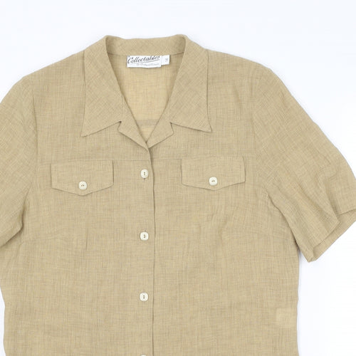 Collectables Womens Beige Acetate Basic Button-Up Size 14 Collared
