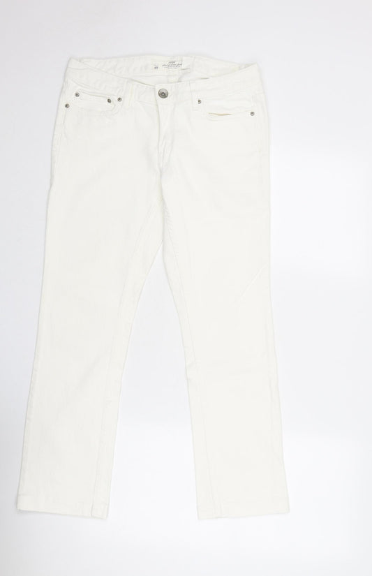H&M Womens White Cotton Straight Jeans Size 30 in Regular Zip