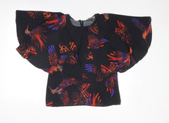 BiBA Womens Black Geometric Polyester Basic Blouse Size 12 Round Neck - Batwing Sleeves