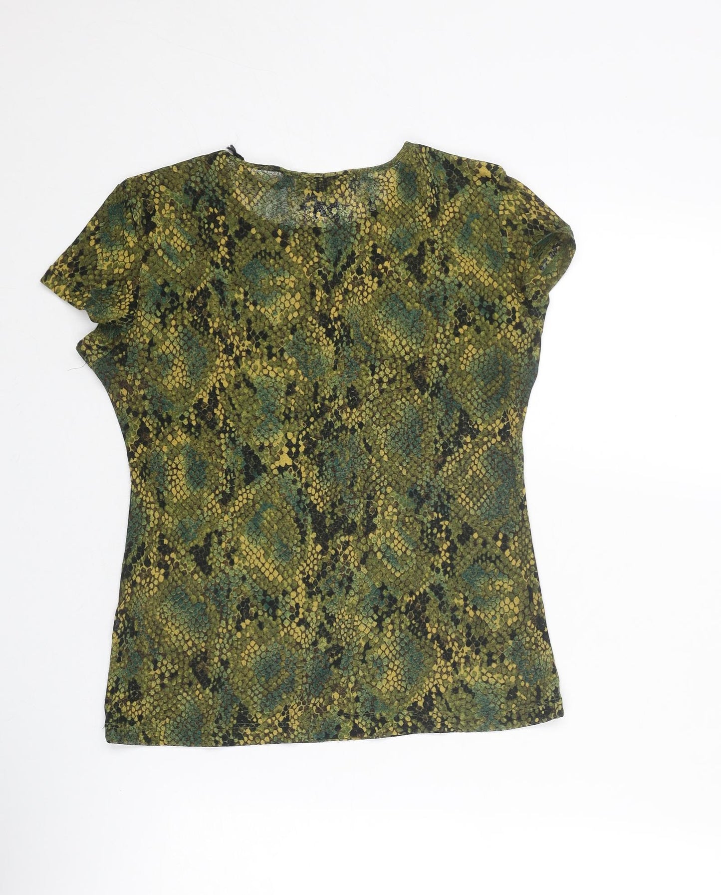 OJAY Womens Green Animal Print Polyester Basic T-Shirt Size L Boat Neck - Snake Print