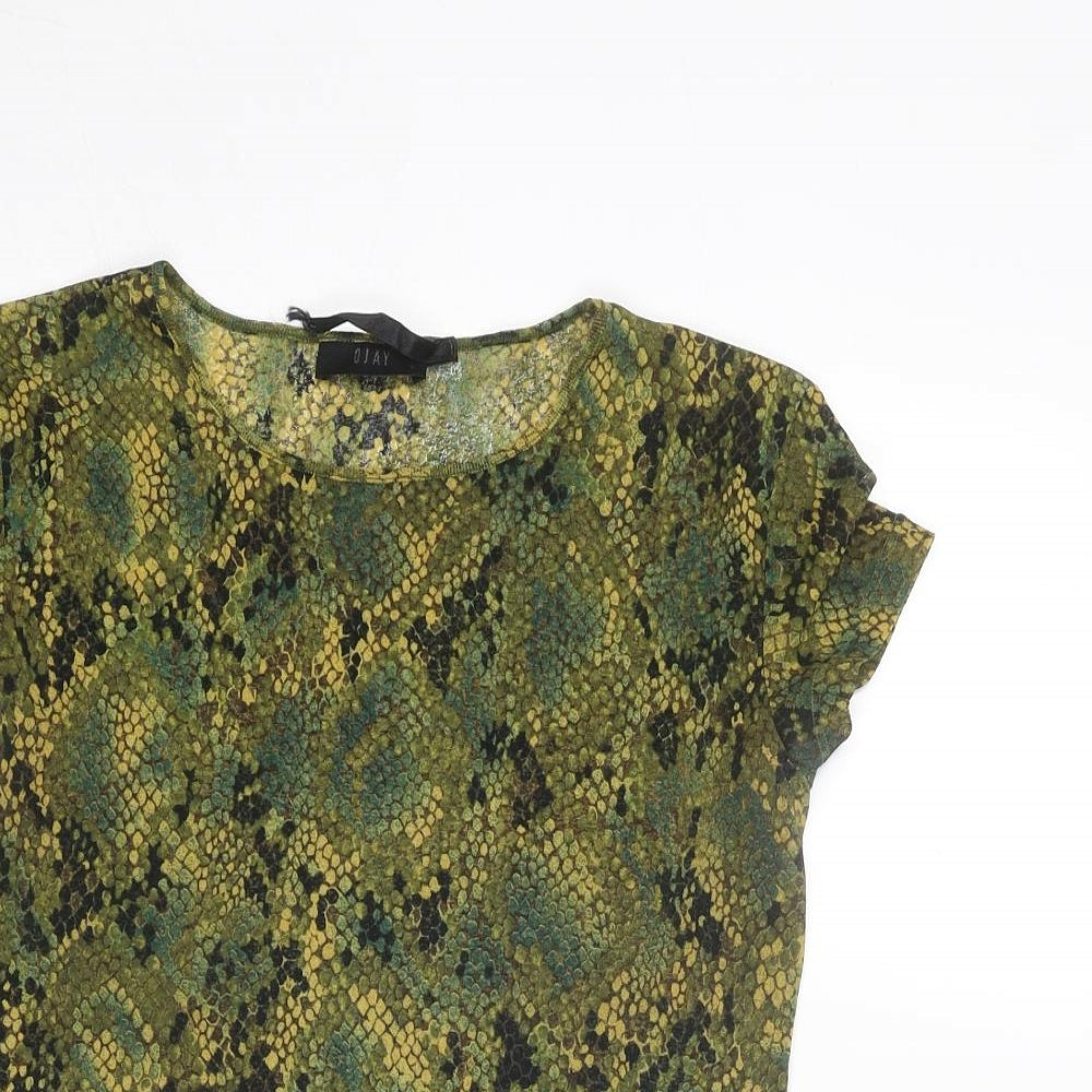 OJAY Womens Green Animal Print Polyester Basic T-Shirt Size L Boat Neck - Snake Print
