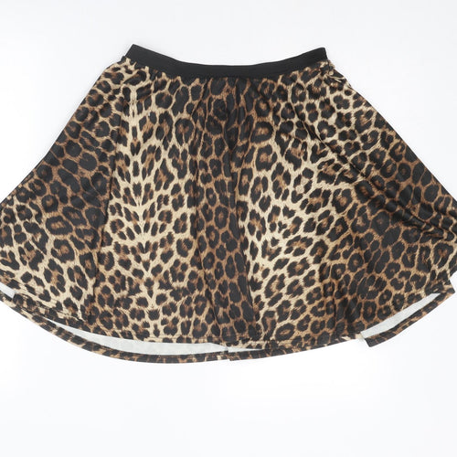 Boohoo Womens Brown Animal Print Polyester Skater Skirt Size S - Leopard pattern Size S-M