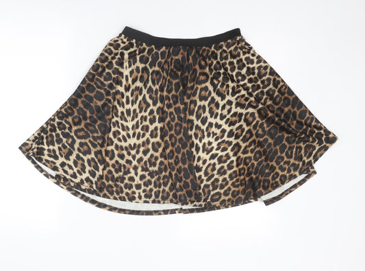 Boohoo Womens Brown Animal Print Polyester Skater Skirt Size S - Leopard pattern Size S-M