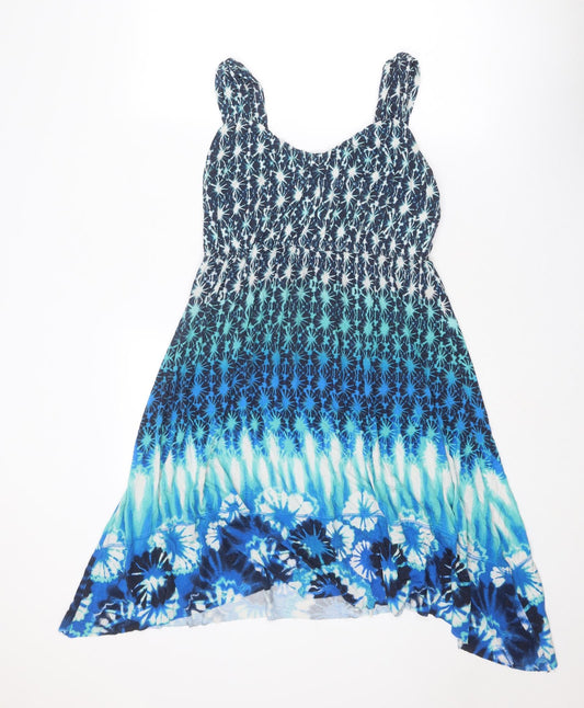 Style&co. Womens Blue Geometric Viscose Tank Dress Size M V-Neck Pullover