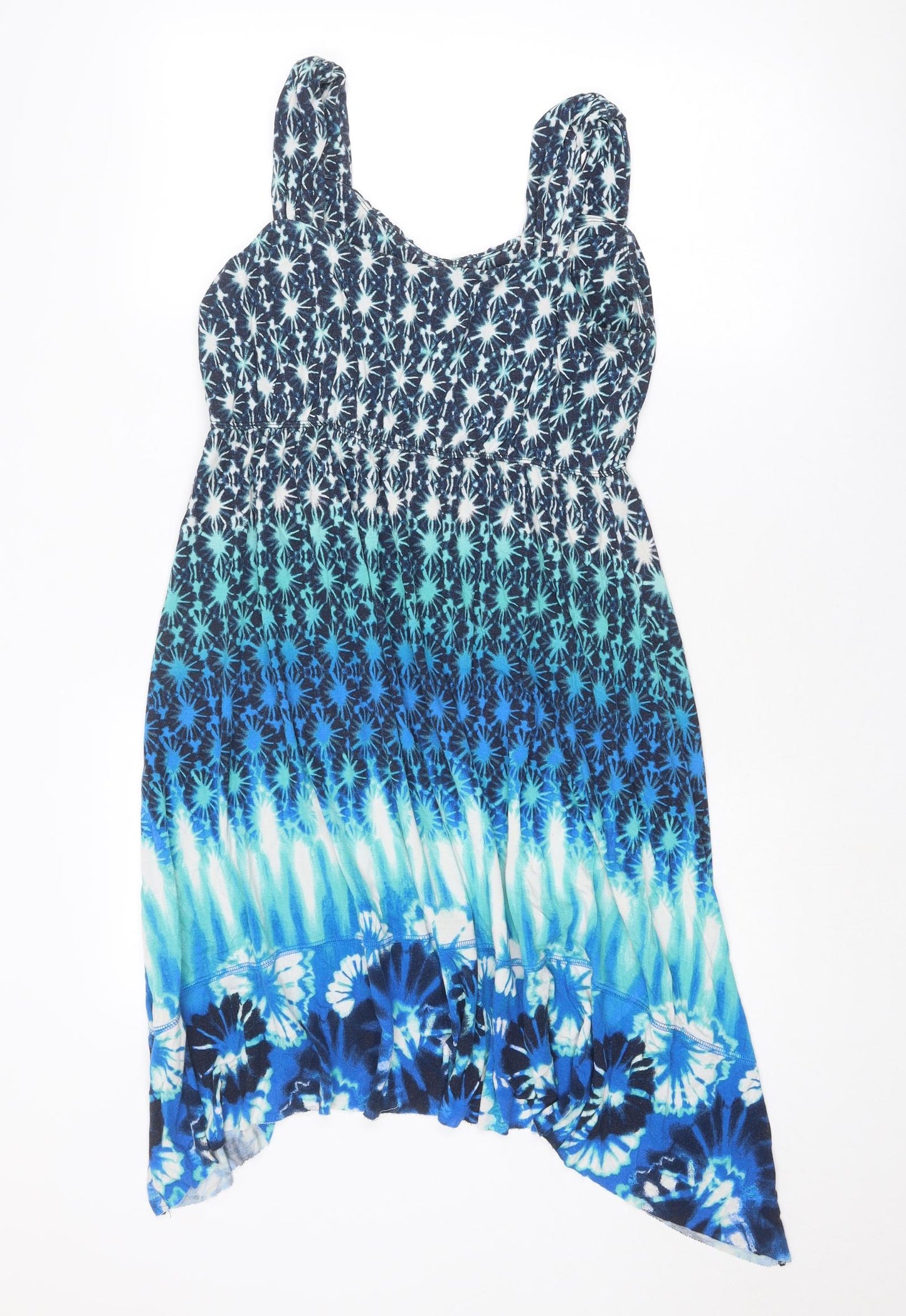 Style&co. Womens Blue Geometric Viscose Tank Dress Size M V-Neck Pullover