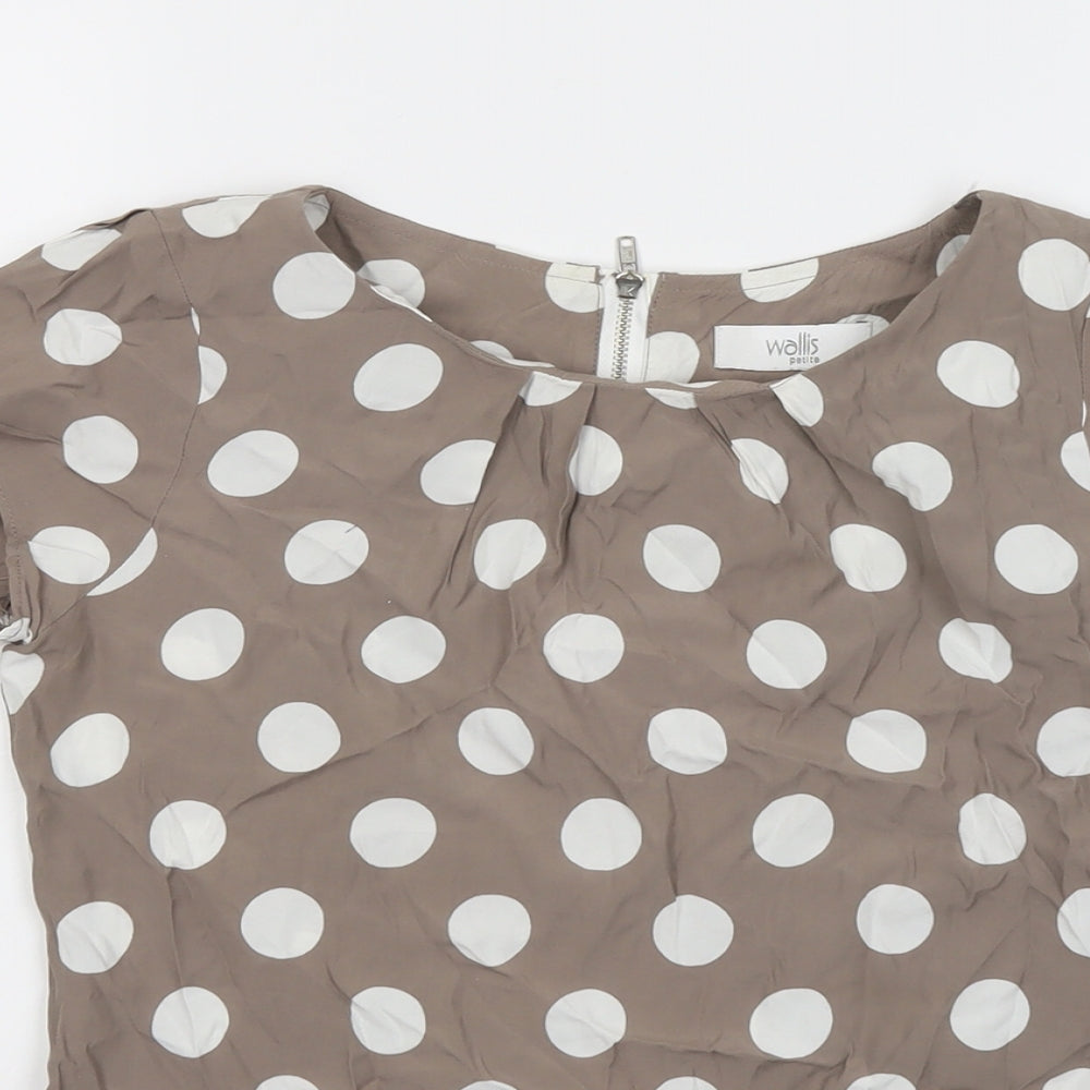 Wallis Womens Beige Polka Dot Viscose Basic T-Shirt Size 10 Round Neck