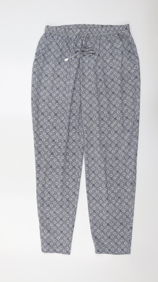 New Look Womens Blue Geometric Polyester Trousers Size 14 L28 in Regular Drawstring