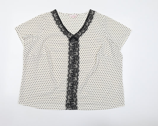Julipa Womens Ivory Geometric Polyester Basic Blouse Size 28 V-Neck - Lace Details