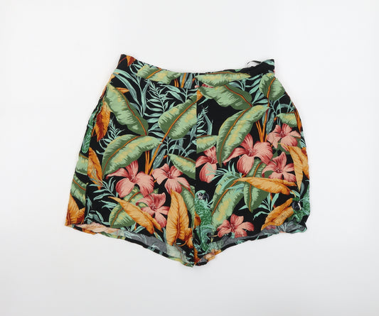 Warehouse Womens Multicoloured Geometric Viscose Culotte Shorts Size 12 L3 in Regular Pull On - Leaf Print