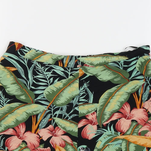 Warehouse Womens Multicoloured Geometric Viscose Culotte Shorts Size 12 L3 in Regular Pull On - Leaf Print