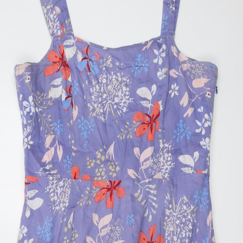 Lily & Me Womens Purple Floral Cotton Tank Dress Size 16 Square Neck Zip