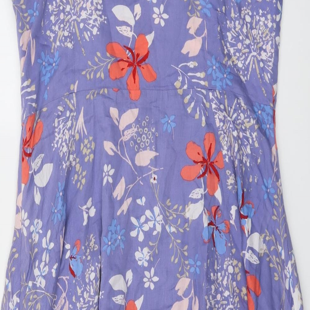 Lily & Me Womens Purple Floral Cotton Tank Dress Size 16 Square Neck Zip