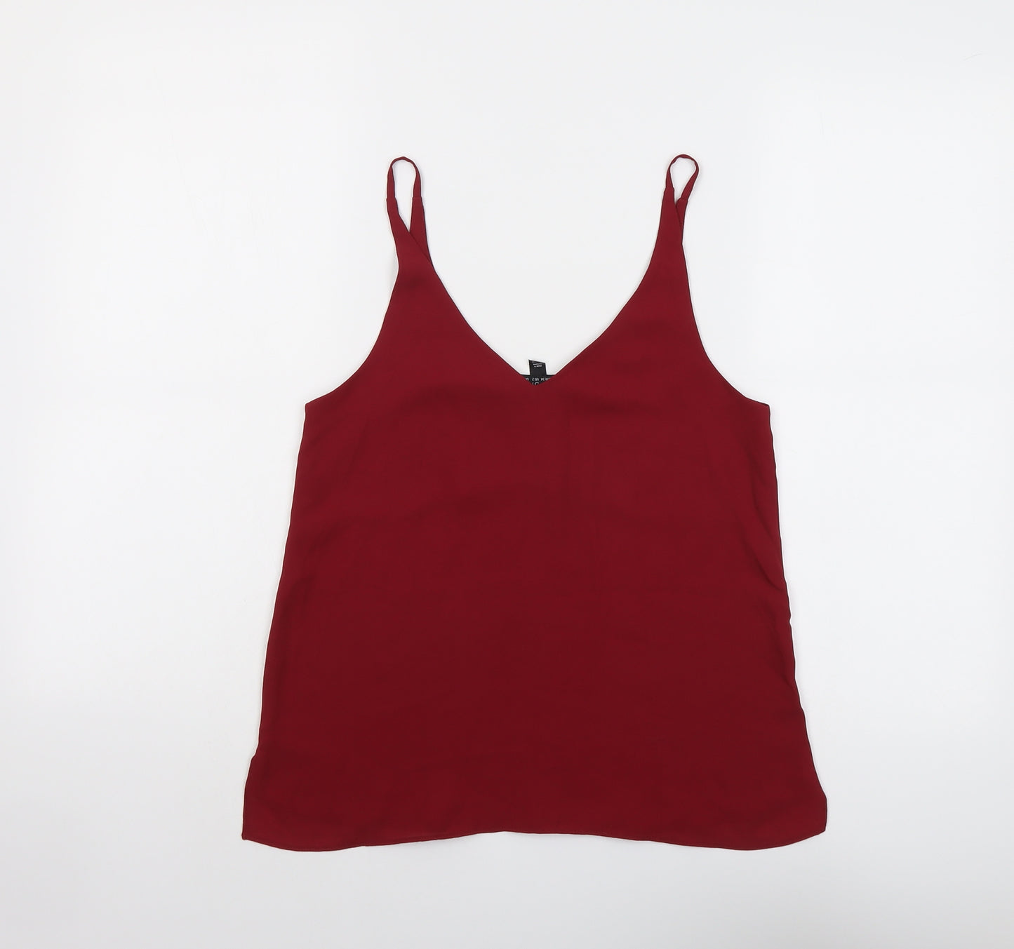 Topshop Womens Red Polyester Basic Tank Size 6 V-Neck