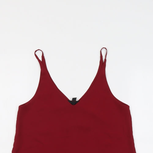 Topshop Womens Red Polyester Basic Tank Size 6 V-Neck