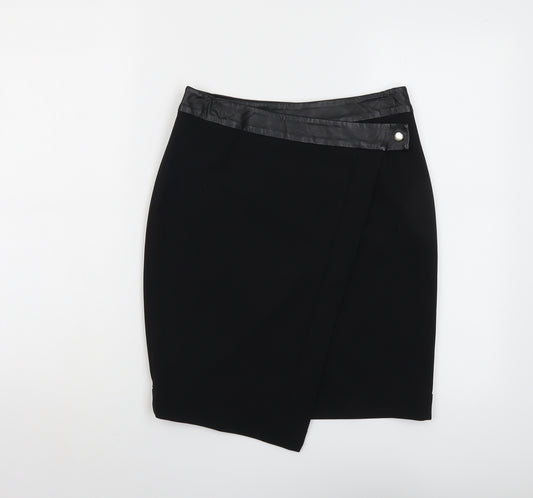 H&M Womens Black Polyester A-Line Skirt Size 6 Snap