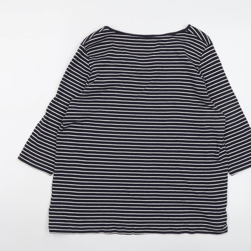 Marks and Spencer Womens Blue Striped Cotton Basic T-Shirt Size 18 V-Neck