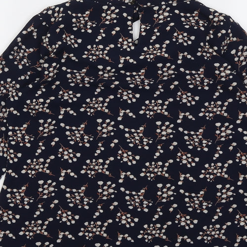 Popsoda Womens Blue Geometric Polyester Basic Blouse Size 8 Round Neck