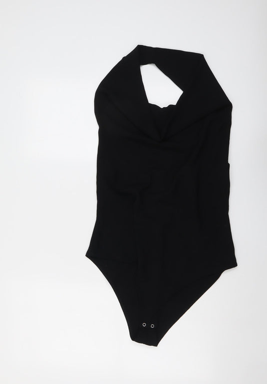Zara Womens Black Polyester Bodysuit One-Piece Size L Snap
