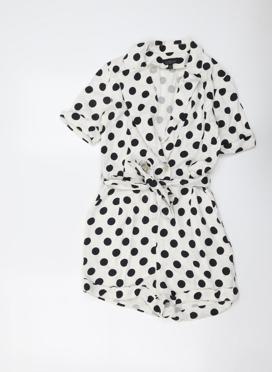 Topshop Womens Ivory Polka Dot Viscose Playsuit One-Piece Size 4 Zip