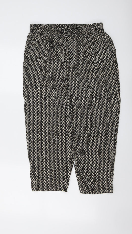Saloos Womens Black Geometric Viscose Trousers Size 18 L22 in Regular Drawstring