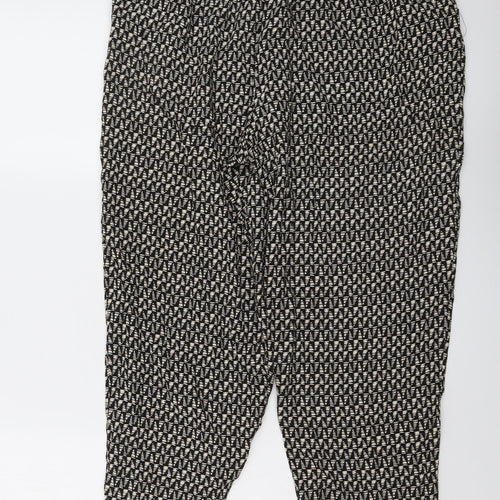 Saloos Womens Black Geometric Viscose Trousers Size 18 L22 in Regular Drawstring