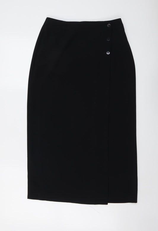 Marks and Spencer Womens Black Polyester Straight & Pencil Skirt Size 10 Button