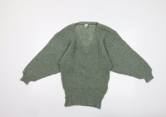Shar Cleod Womens Green V-Neck Wool Pullover Jumper Size 8