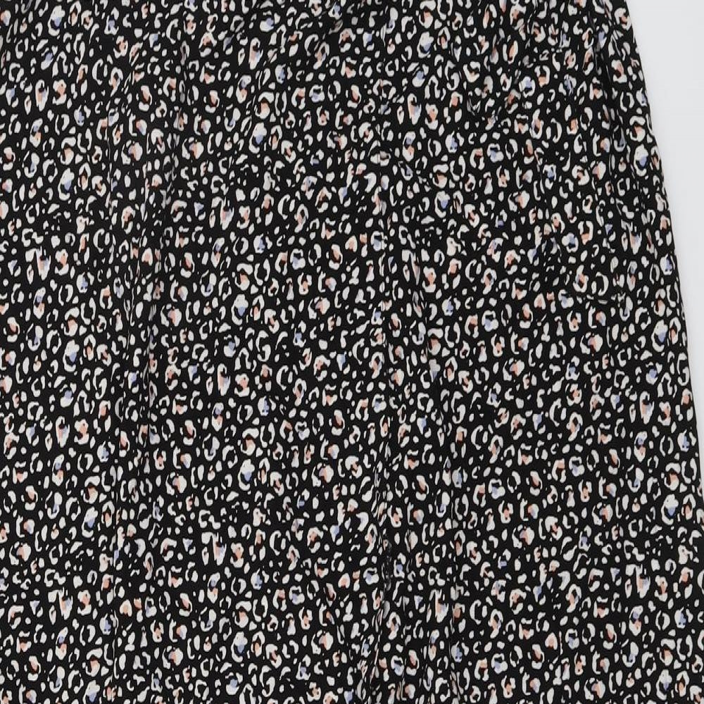 New Look Womens Black Animal Print Viscose Wrap Skirt Size 10 Tie - Leopard pattern