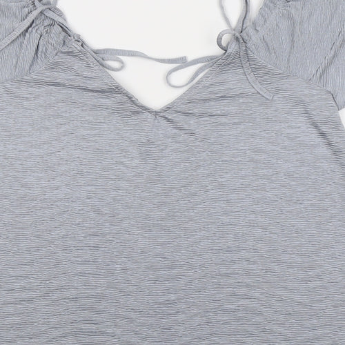 New Look Womens Grey Polyester Basic Blouse Size 14 V-Neck - Textured