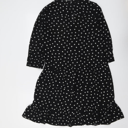 Monsoon Womens Black Polka Dot Polyester A-Line Size S Round Neck Button