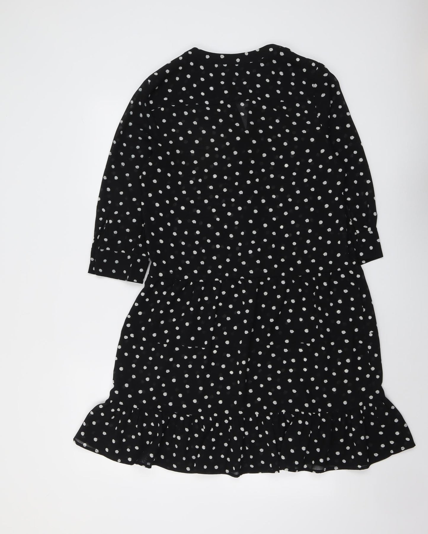 Monsoon Womens Black Polka Dot Polyester A-Line Size S Round Neck Button