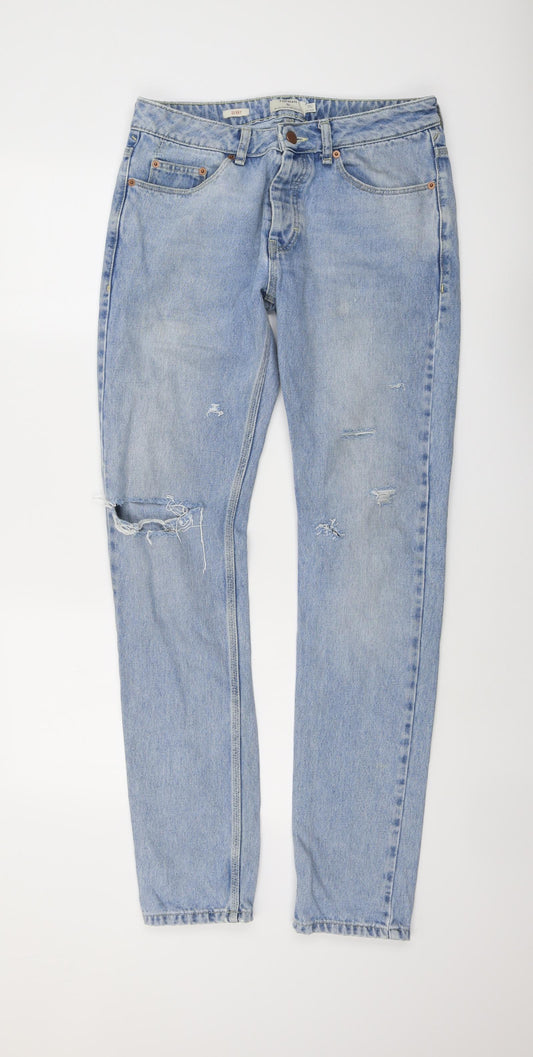 Topman Mens Blue Cotton Skinny Jeans Size 32 in L33 in Regular Button