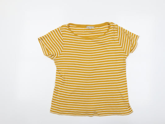 PEBBLE BAY Womens Yellow Striped Cotton Basic T-Shirt Size 14 Boat Neck