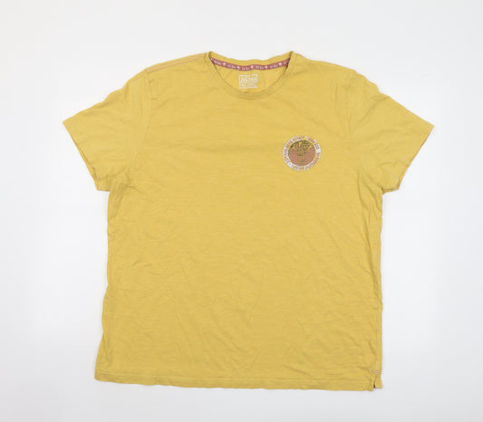 Fat Face Mens Yellow Cotton T-Shirt Size 2XL Round Neck