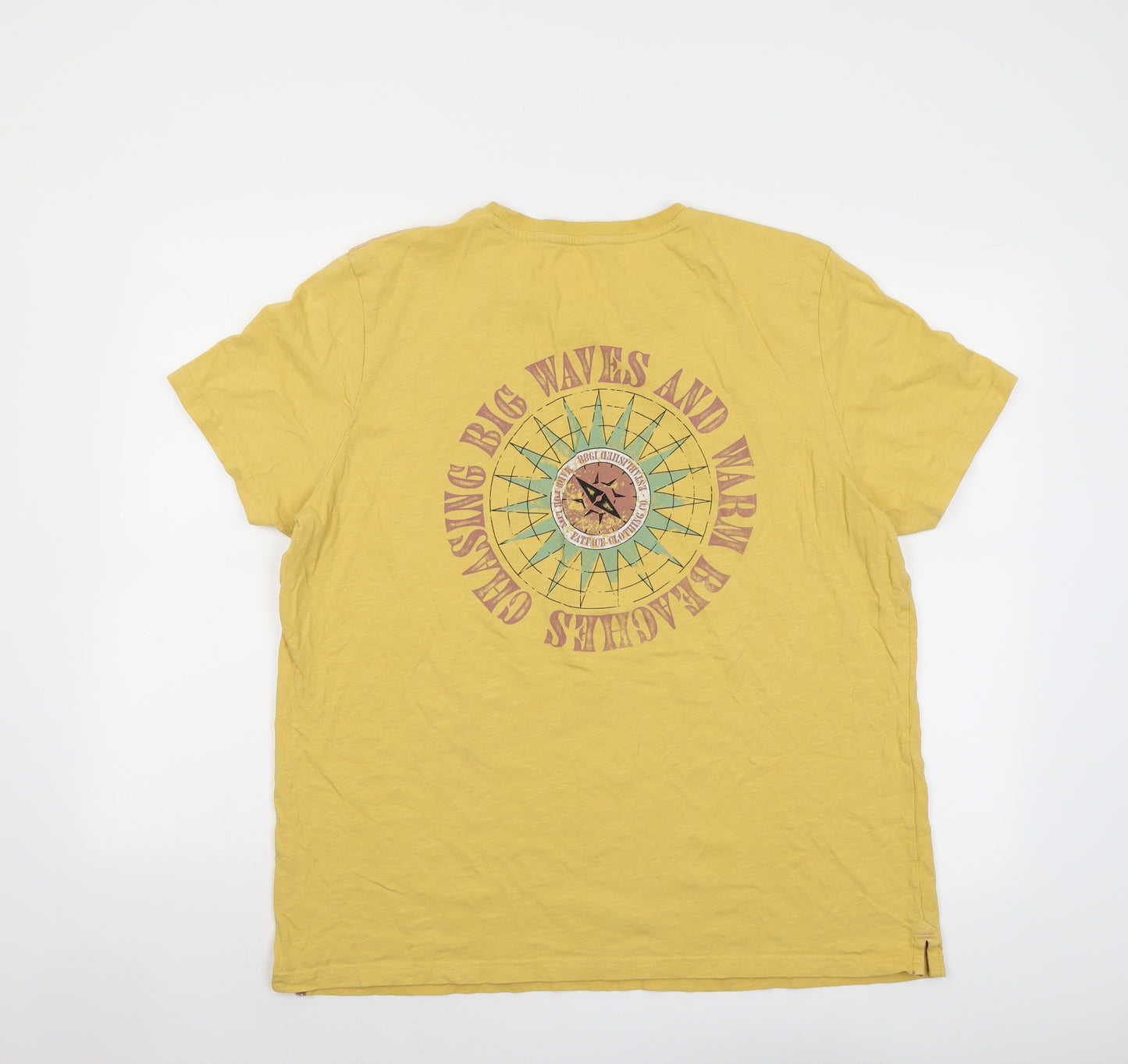 Fat Face Mens Yellow Cotton T-Shirt Size 2XL Round Neck