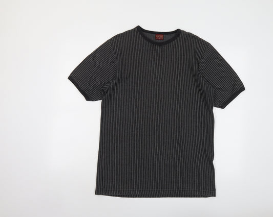 Burton Mens Grey Striped Cotton T-Shirt Size S Round Neck