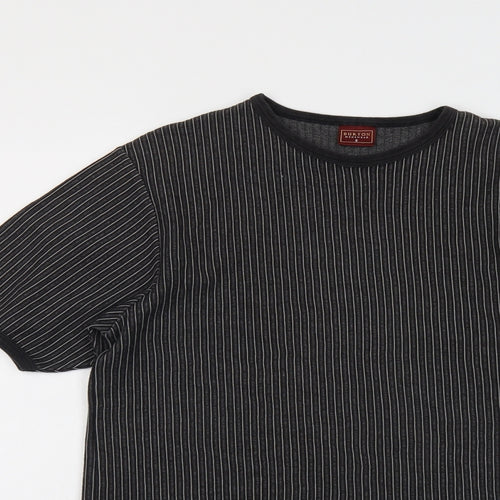 Burton Mens Grey Striped Cotton T-Shirt Size S Round Neck
