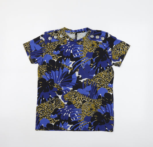Karen Millen Womens Blue Geometric Viscose Basic T-Shirt Size 10 Crew Neck - Wild Cat Print
