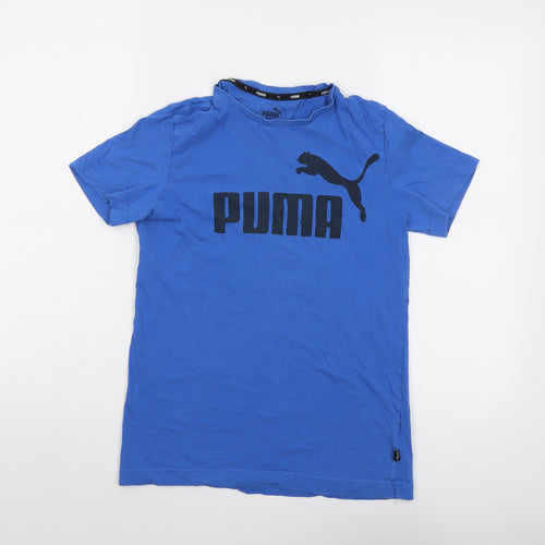 PUMA Boys Blue Cotton Basic T-Shirt Size 14-15 Years Round Neck Pullover