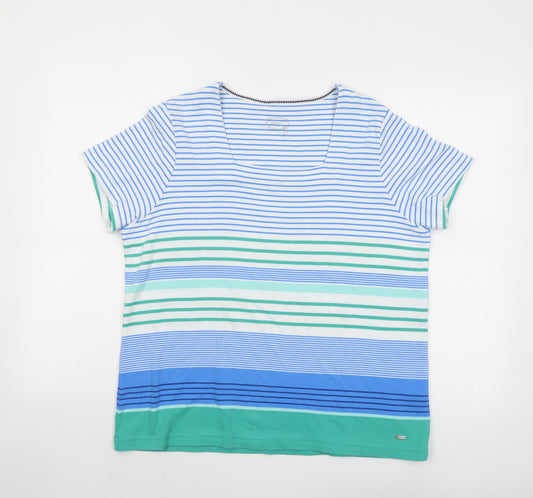 DASH Womens Multicoloured Striped Cotton Basic T-Shirt Size 20 Square Neck