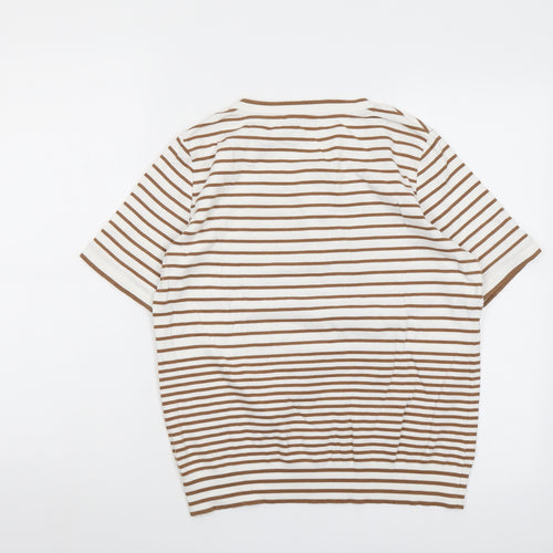 Viyella Womens Brown Striped Cotton Basic T-Shirt Size L Henley