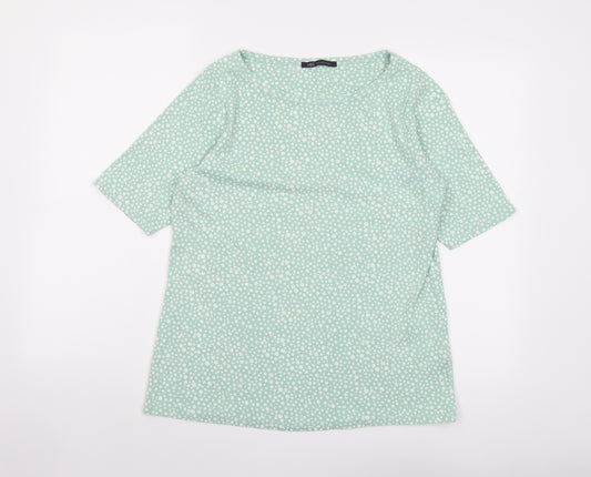 Marks and Spencer Womens Green Polka Dot Cotton Basic T-Shirt Size 18 Boat Neck