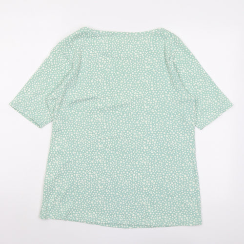 Marks and Spencer Womens Green Polka Dot Cotton Basic T-Shirt Size 18 Boat Neck