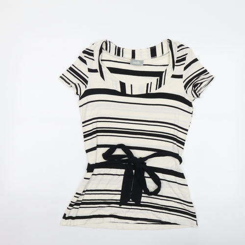 Wallis Womens Ivory Striped Viscose Basic T-Shirt Size 12 Scoop Neck