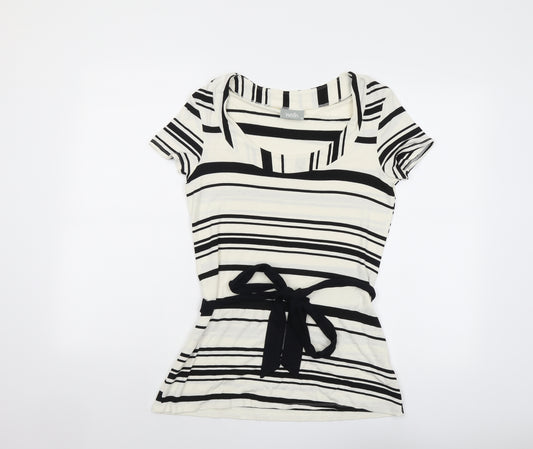 Wallis Womens Ivory Striped Viscose Basic T-Shirt Size 12 Scoop Neck