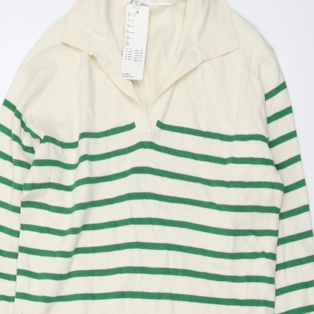 Uniqlo Womens Ivory Striped Cotton Jacket Dress Size S Collared Pullover
